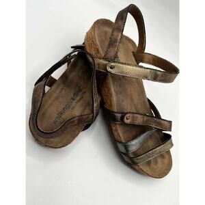Walking Cradles Pool Sandals 9N Narrow Metallic Multi Cork Wedge Comfort NIB